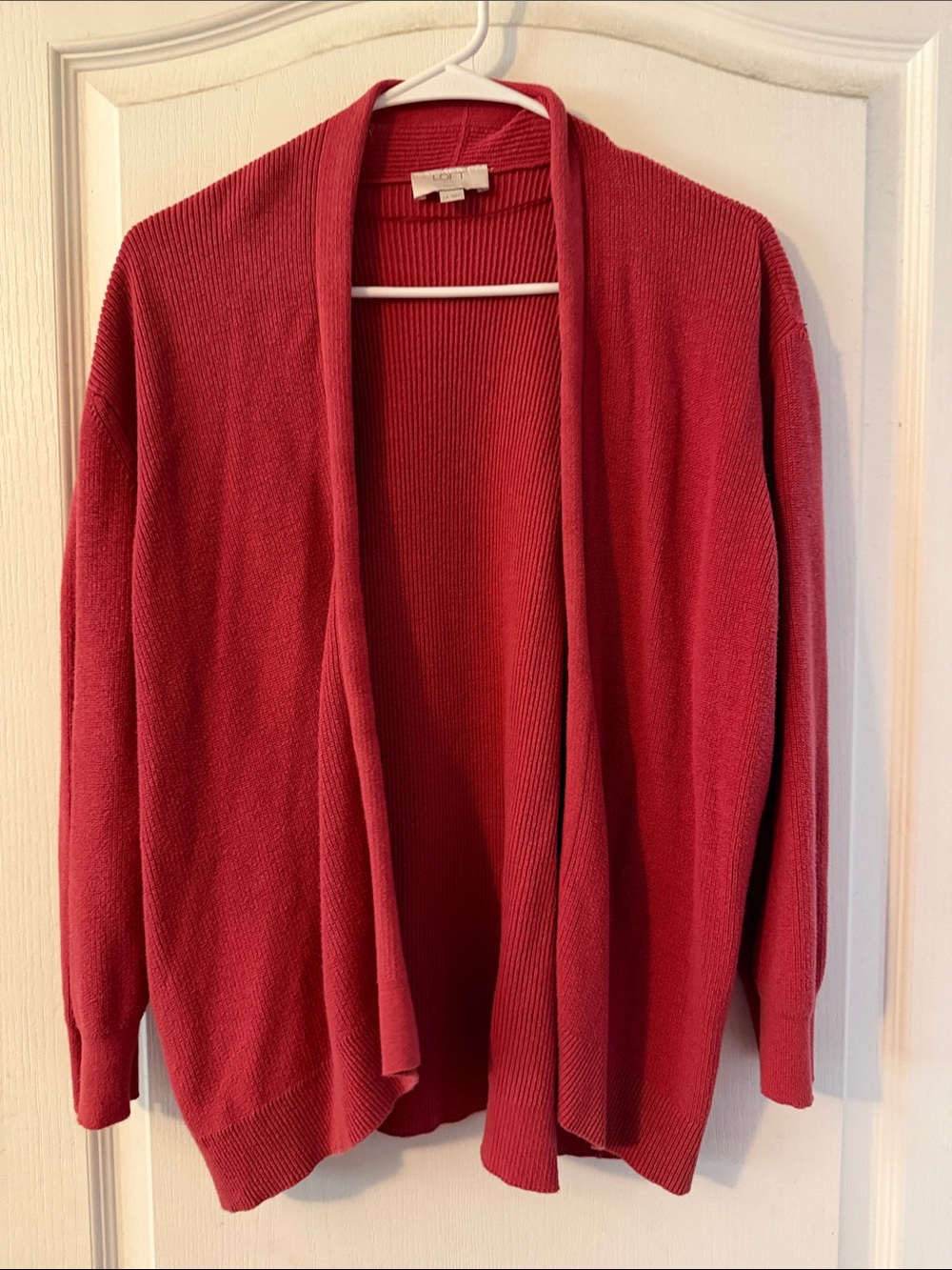 LOFT Rose-Red Open-Front Knit Cardigan